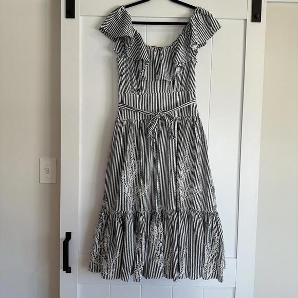 TORY BURCH Eyelet Seersucker Midi Dress Size 10 - Picture 2 of 9